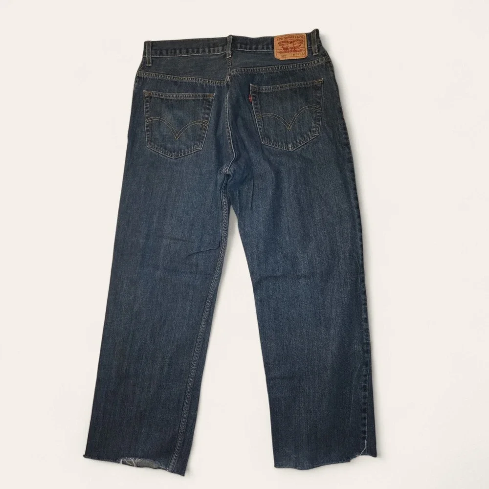 Levis 559 Relaxed‎ Straight Jeans Mens 36x29 Dark Wash Denim Raw Hem Cutoff